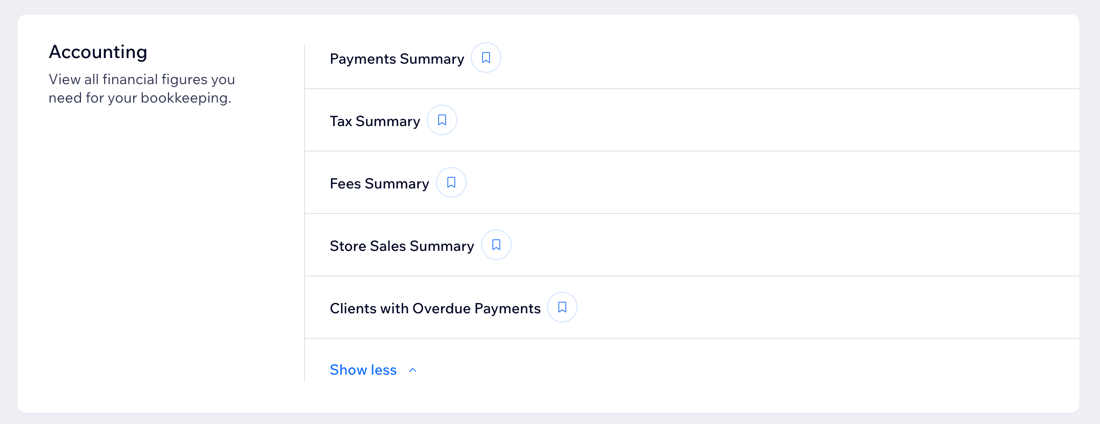 A screenshot of the Accounting section in the All Reports page in a site dashboard.
