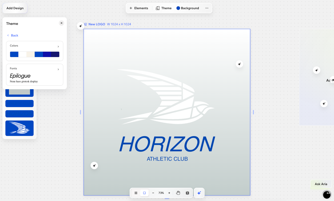 A screenshot of the theme panel in Wixel.