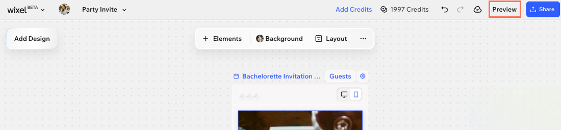 A screenshot of the Preview button highlighted in Wixel.