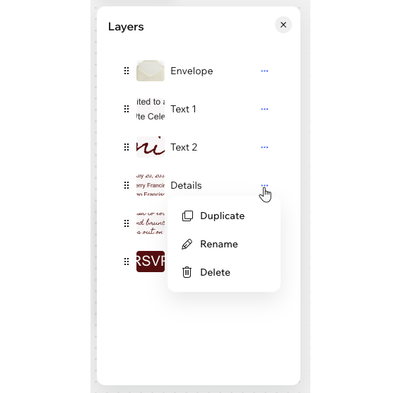 A screenshot of the layers options in Wixel.