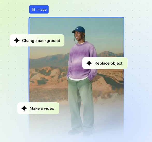 A marketing screenshot of the AI suggestion bubbles in Wixel.