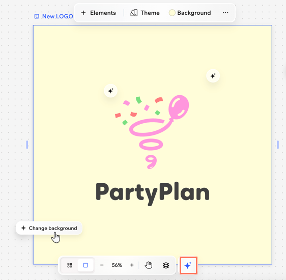 A screenshot of the suggestion bubbles on a logo in Wixel.