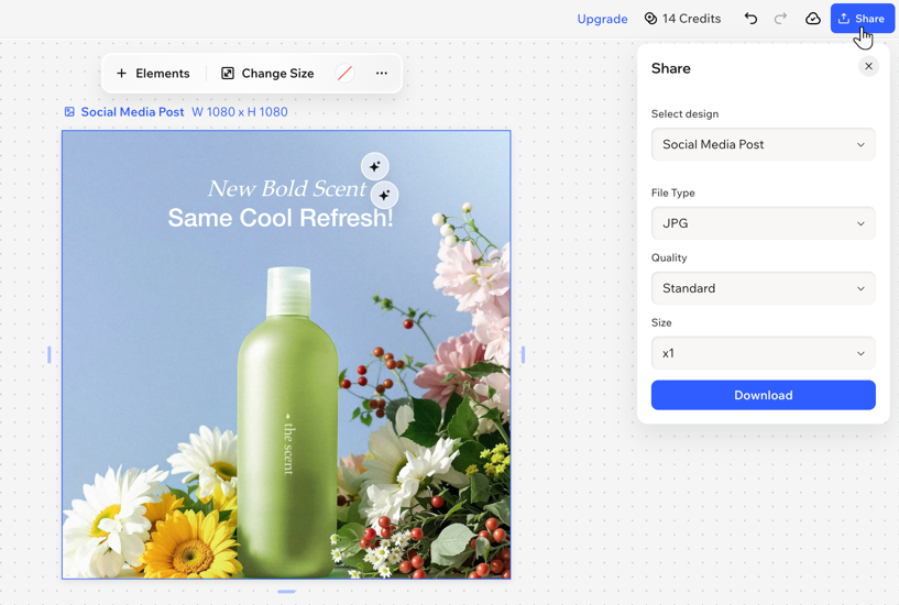 A screenshot of downloading a design on Wixel.