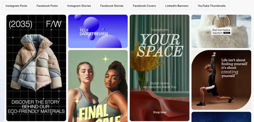 A screenshot of social media post templates