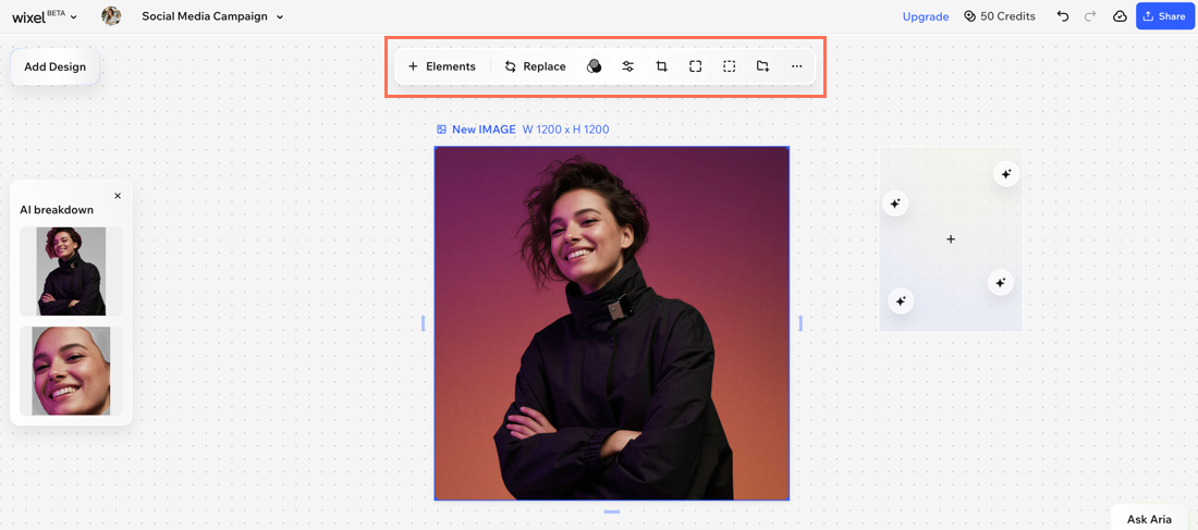 A screenshot of the action bar highlighted in Wixel.