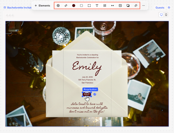 A screenshot of the RSVP button design options in Wixel.