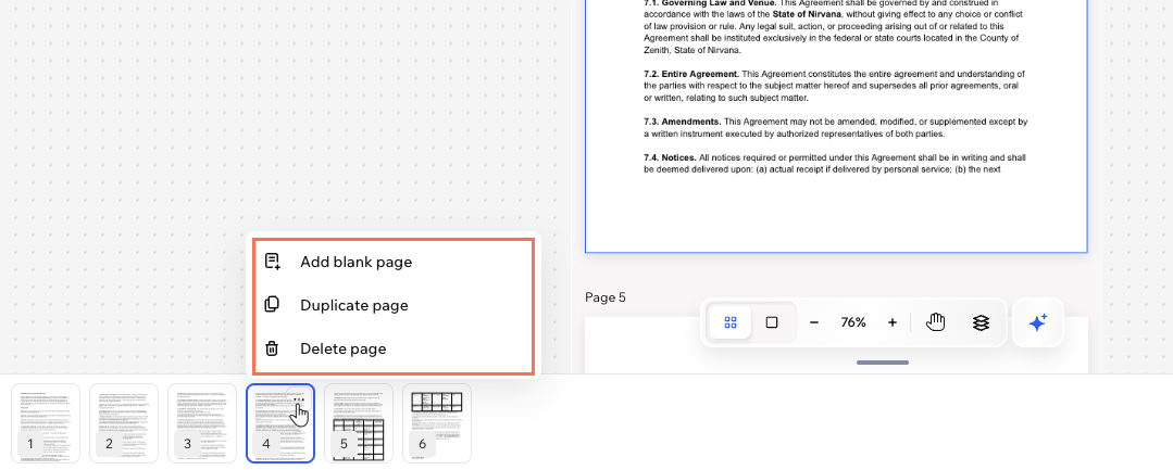 A screenshot of the options for pages in a PDF in Wixel.