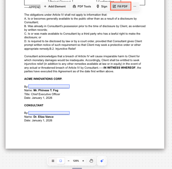 A screenshot of signing a PDF in Wixel.