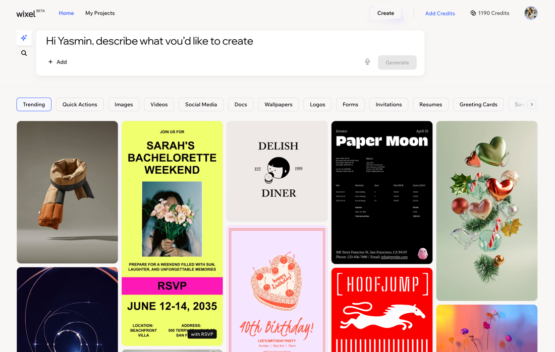 A screenshot of the Wixel home page.