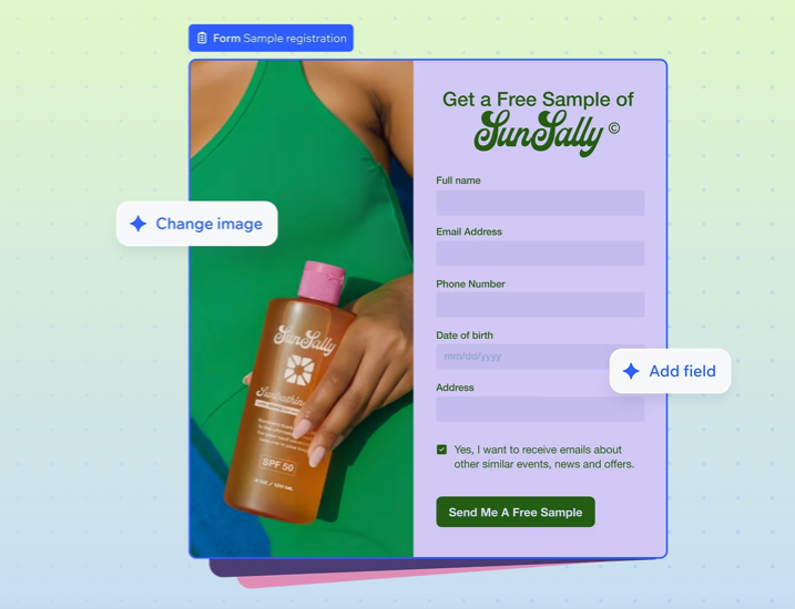 A marketing screenshot of a form in Wixel