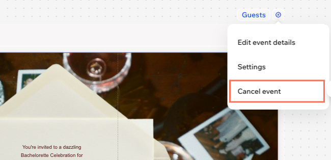 A screenshot of the cancel event button in Wixel.