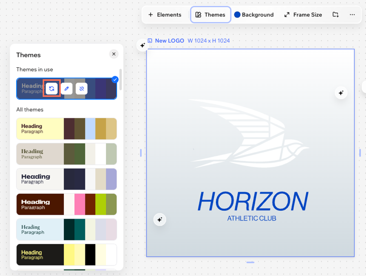 A screenshot highlighting the Reapply button in the Themes panel on Wixel.