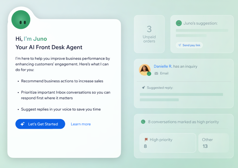 A screenshot of the Front Des Agent landing page in the Wix dashboard.