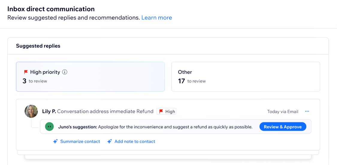 A screenshot of the Inbox direct communication section in the Front Desk Agent dashboard.