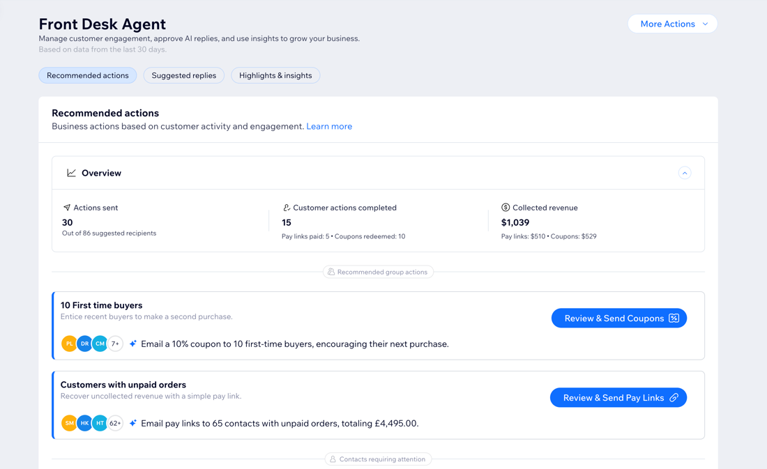 A screenshot of the Front Desk Agent dashboard.