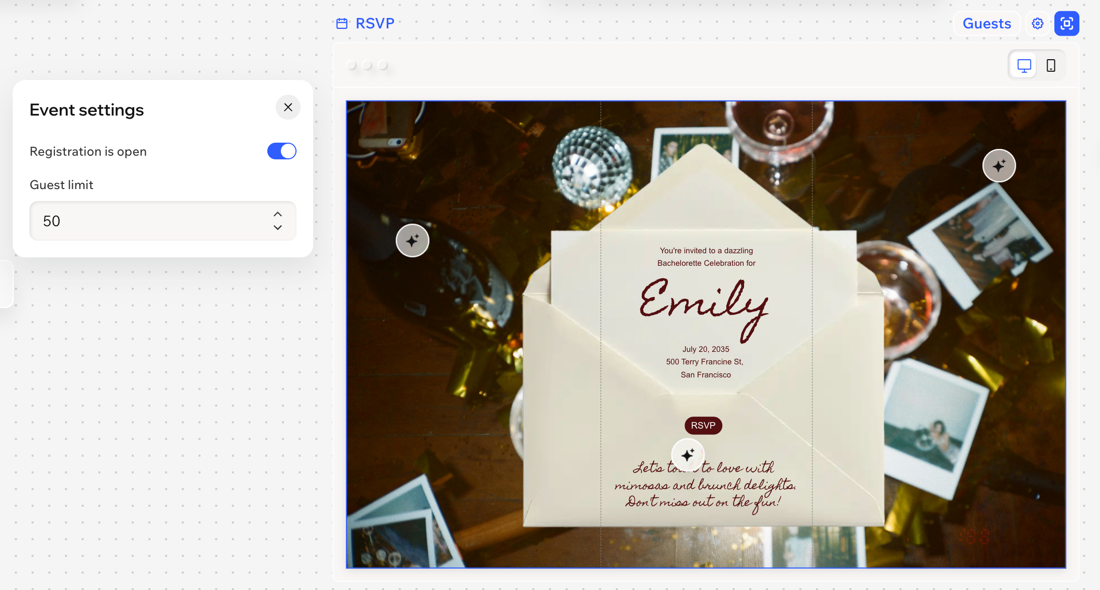 A screenshot displaying the event settings.