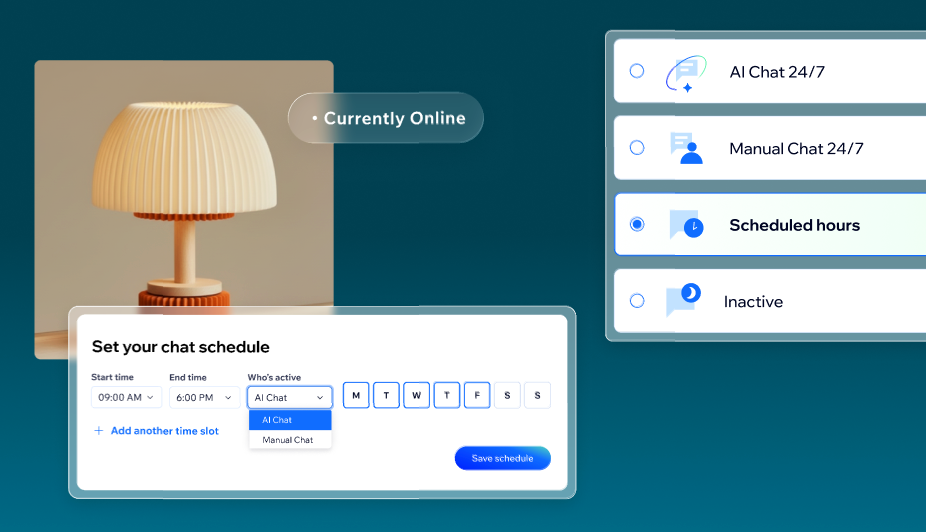 A marketing screenshot showing Wix Smart Chat schedule options