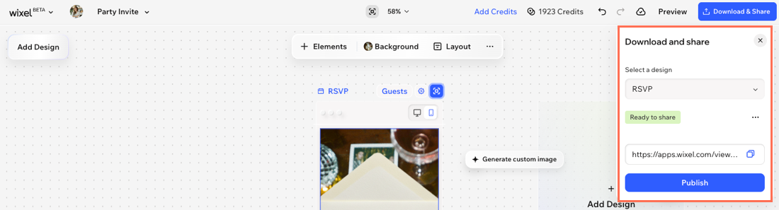A screenshot of the Download and share window.