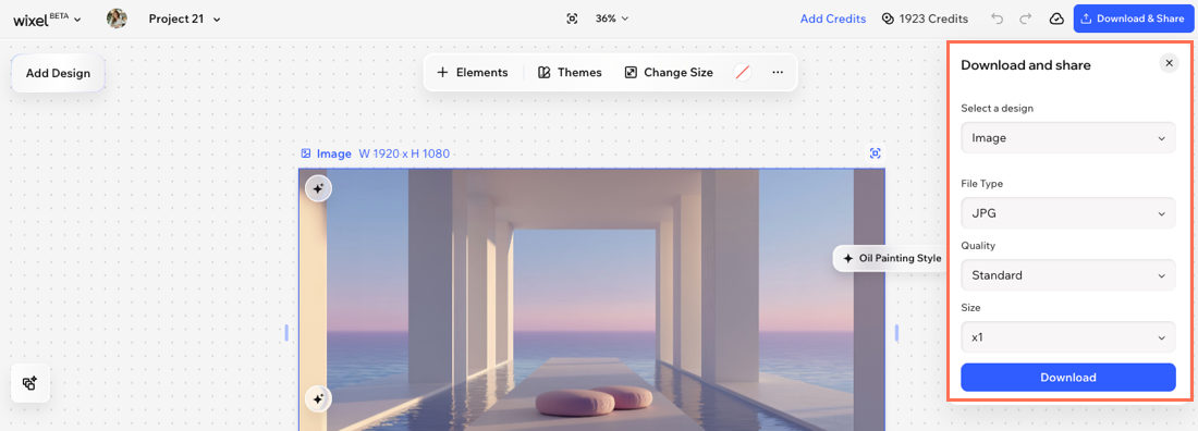 A screenshot of the download options in Wixel.
