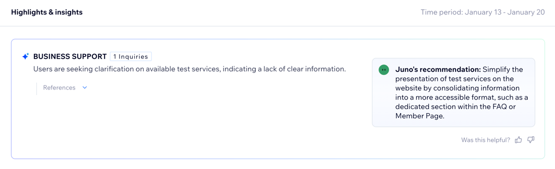 A screenshot of the Highlights and insights section in the AI Front Desk Agent dashboard.