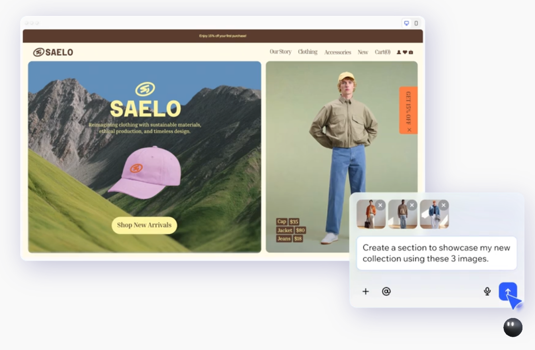 A marketing screenshot of using Aria in Wix Harmony.