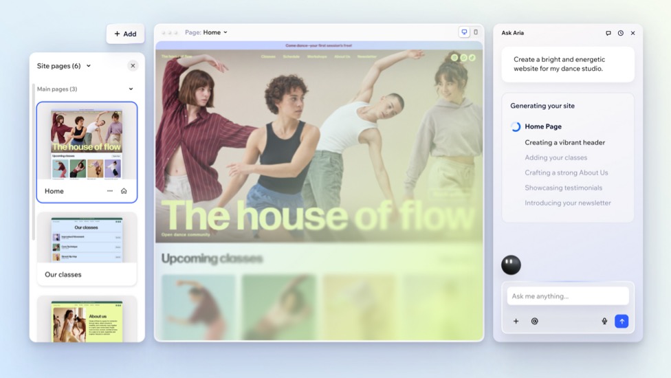 A screenshot of generating a site with AI in the Wix Harmony Editor.