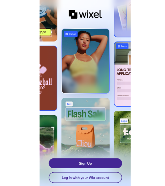 A screenshot of the Wixel mobile app log in screen.