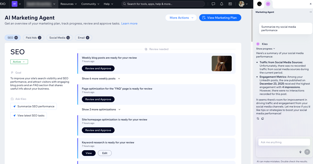 A screenshot of a chat with Kleo in the dashboard.