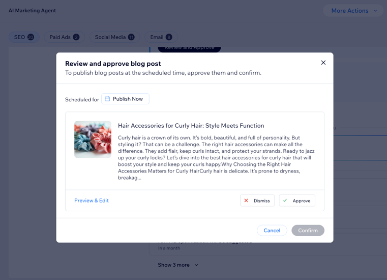 A screenshot of a generated post in the AI Marketing Agent dashboard.