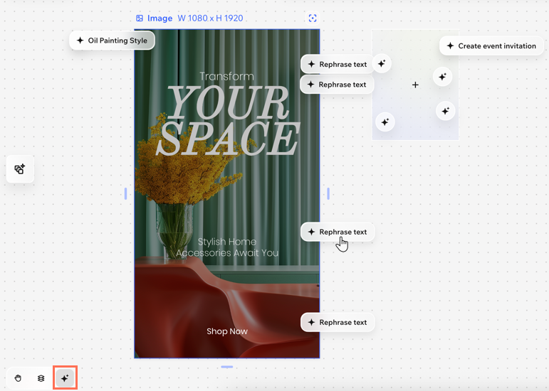 A screenshot of the suggestion bubbles on a social media post in Wixel.