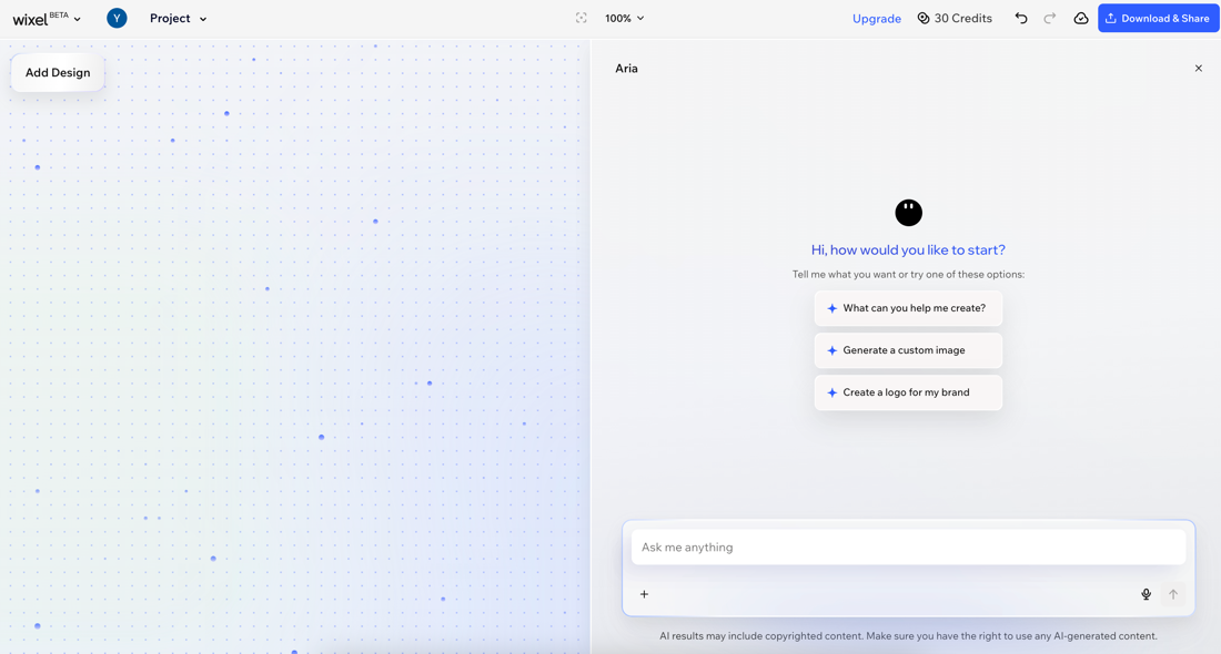 A screenshot of Aria in Wixel.