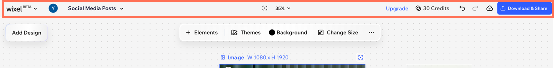 A screenshot of the top navigation bar in Wixel.