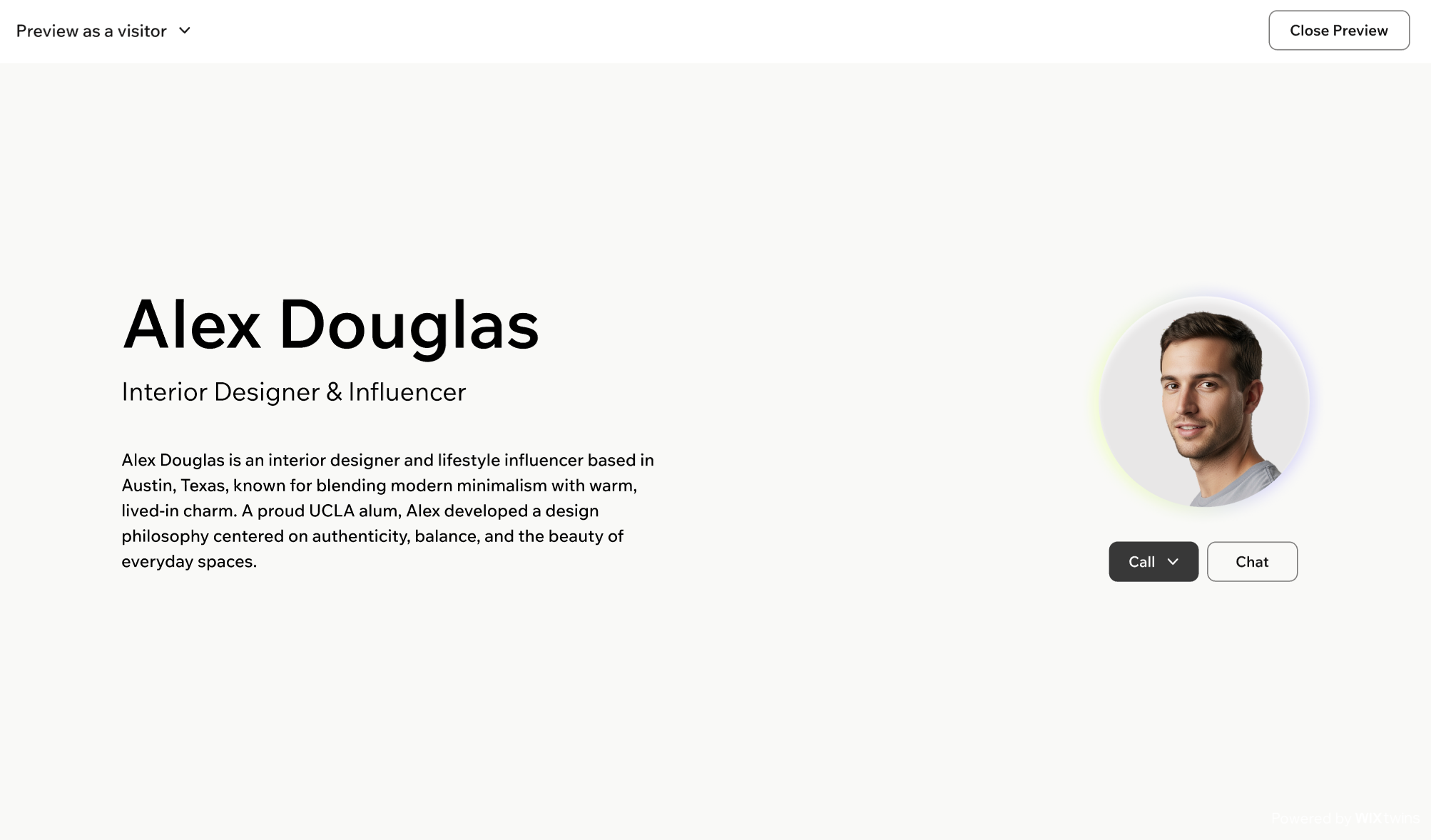 A screenshot of the Preview page in Wix Legends.