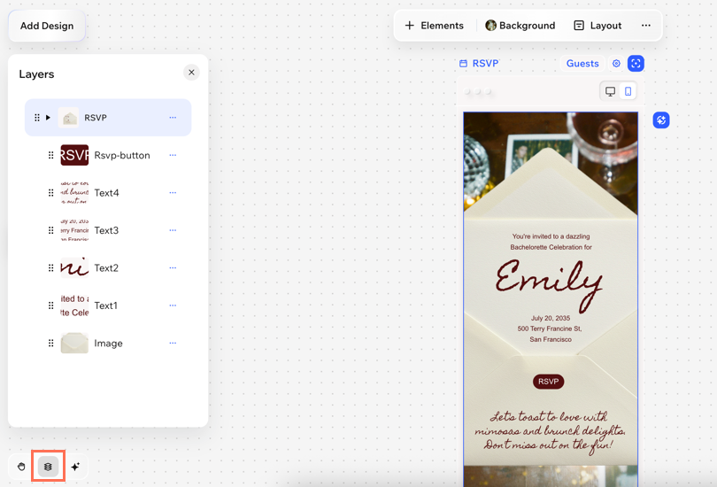 A screenshot of the Layers panel in Wixel.