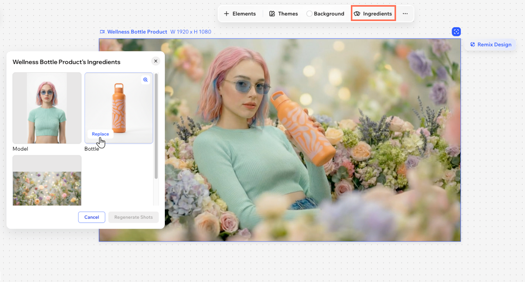 A screenshot of the Ingredients features in Wixel Video.