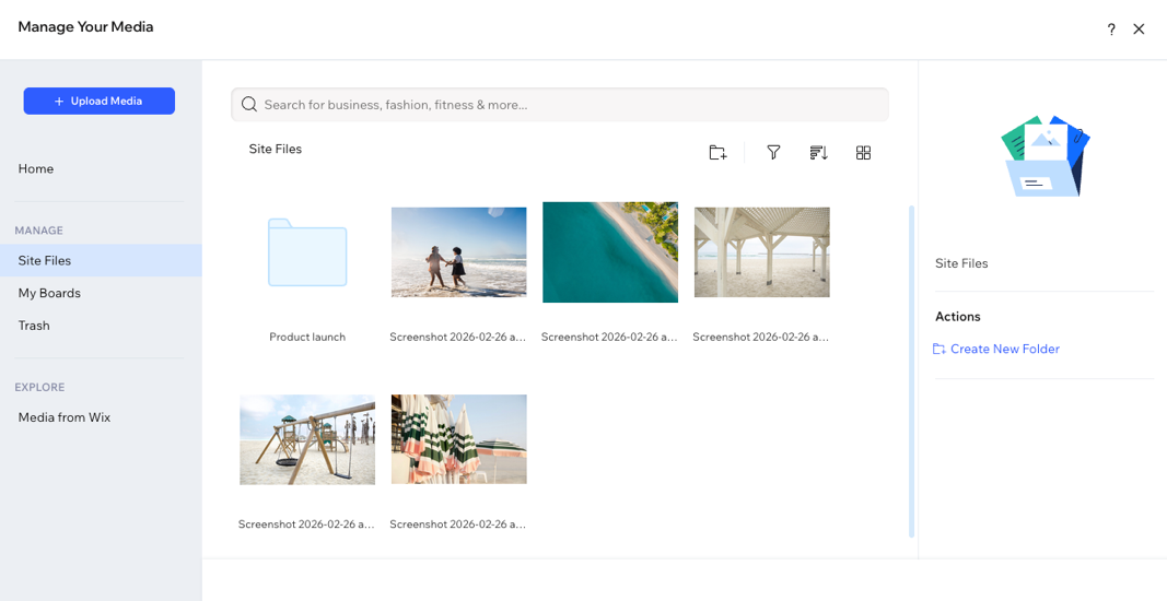 Captura de pantalla del Administrador de multimedia de Wixel.
