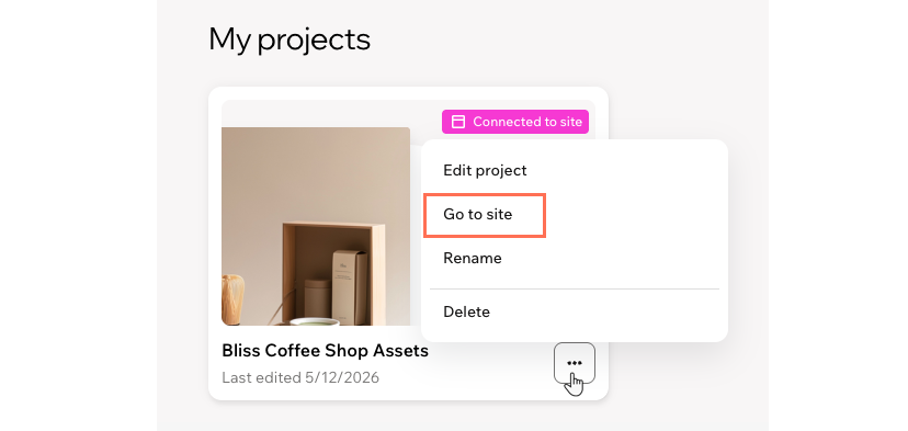 A screenshot of going to a site from the My Projects page in Wixel.