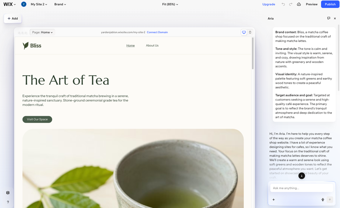 A screenshot of a Wix Harmony site generated from Wixel.