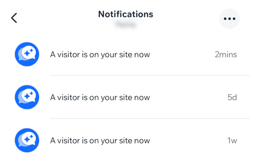A screenshot of live site visitor notifications on the Wix app.