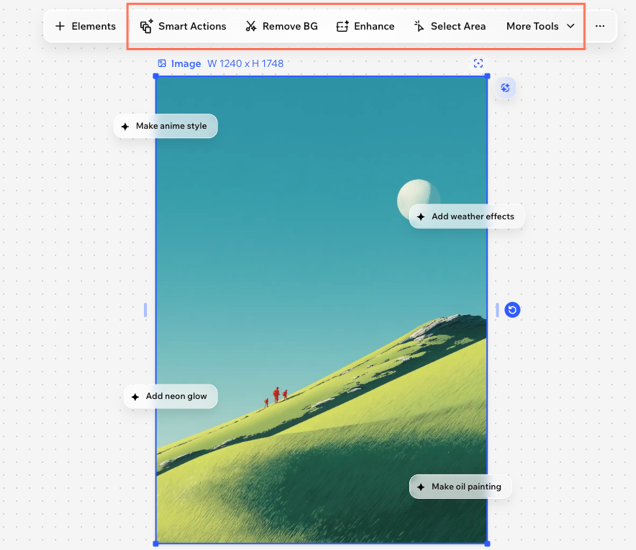 Ein Screenshot der Fotobearbeitungs-Tools in Wixel.