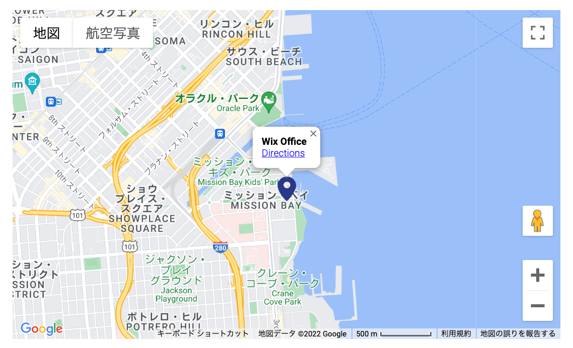 Wix ライブサイト上の地図。