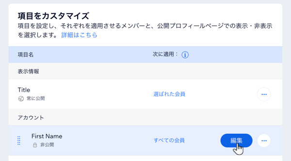 既存の項目を編集する方法を示す、Wix ダッシュボードの「項目をカスタマイズ」セクションのスクリーンショット