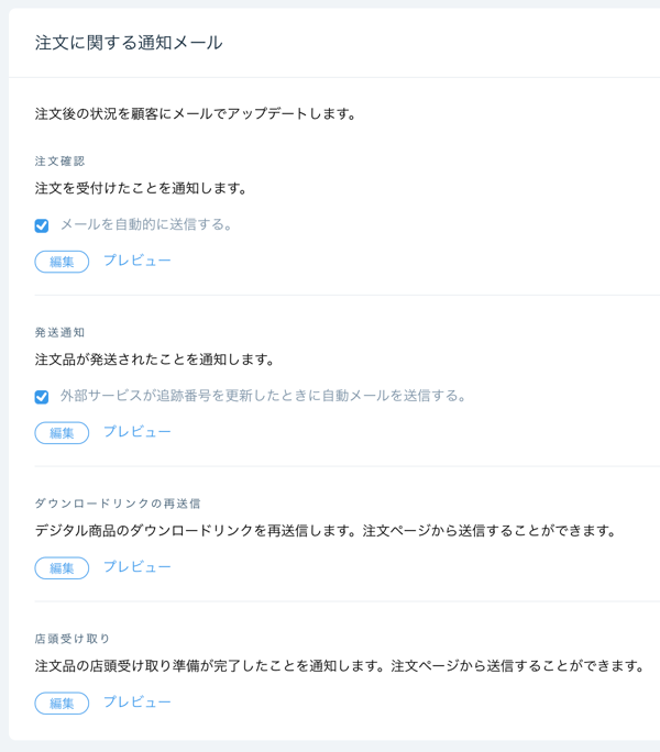 注文に関する通知メール
