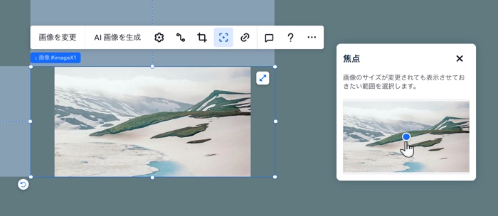 Wix Studio エディタで画像の焦点を選択しています