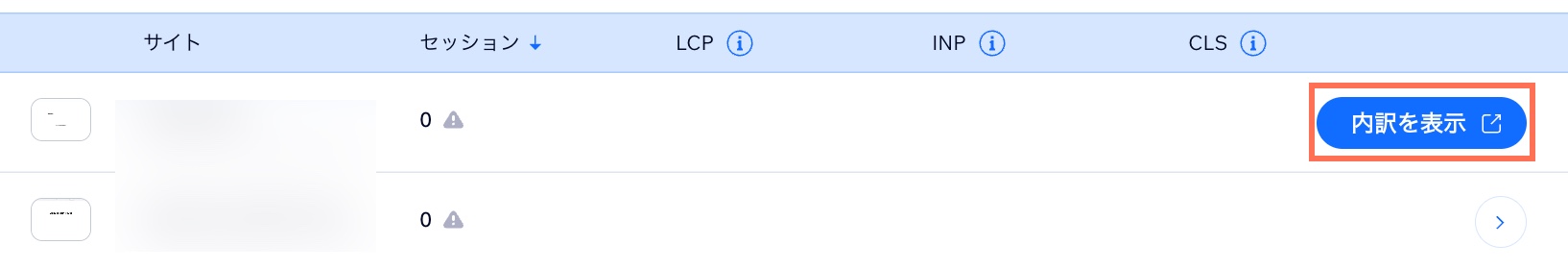 A screenshot showing how to view the performance metrics for a specific site in the account level monitoring dashboard.