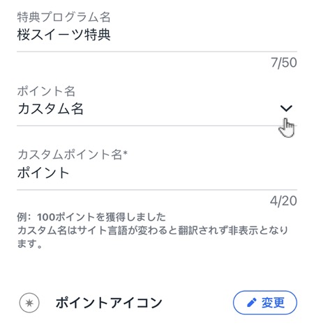 Wix アプリで特典プログラムの詳細を入力しているスクリーンショット。