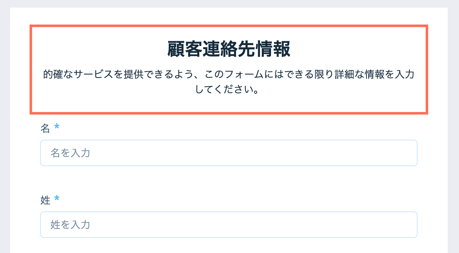 カスタムフォームをプレビューし、フォームがどのように表示されるかを確認している様子を示したスクリーンショット。