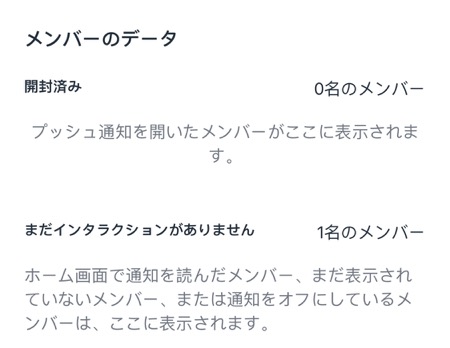 通知を開封したメンバーとまだインタラクションのないメンバーが表示されたプッシュ通知のメンバーデータのスクリーンショット