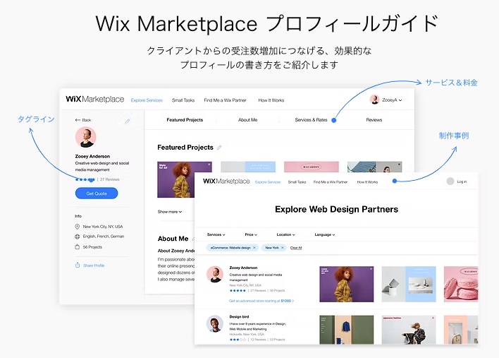 Wix Marketplace のスクリーンショット。