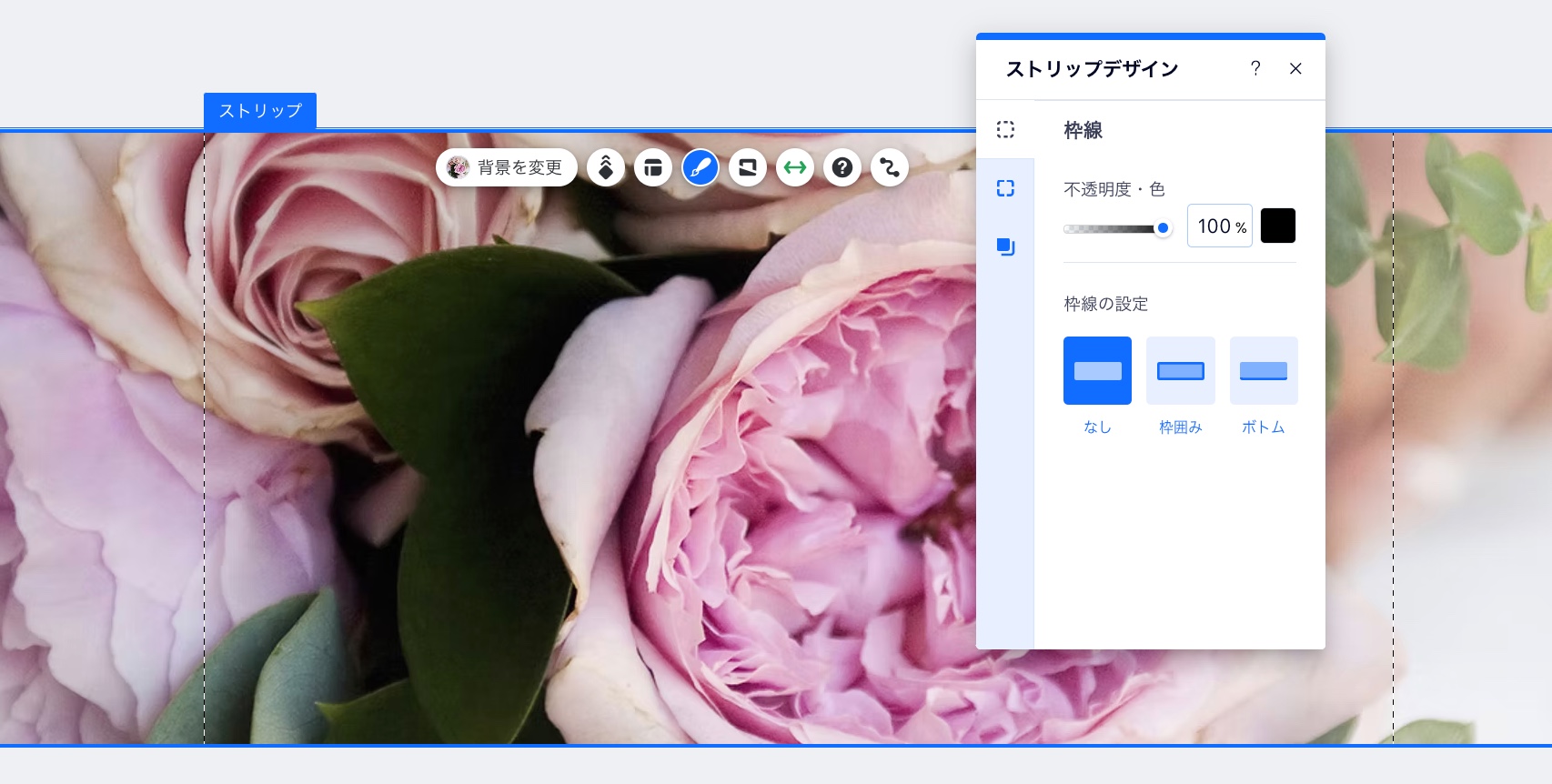 ストリップのデザインをカスタマイズしているスクリーンショット。